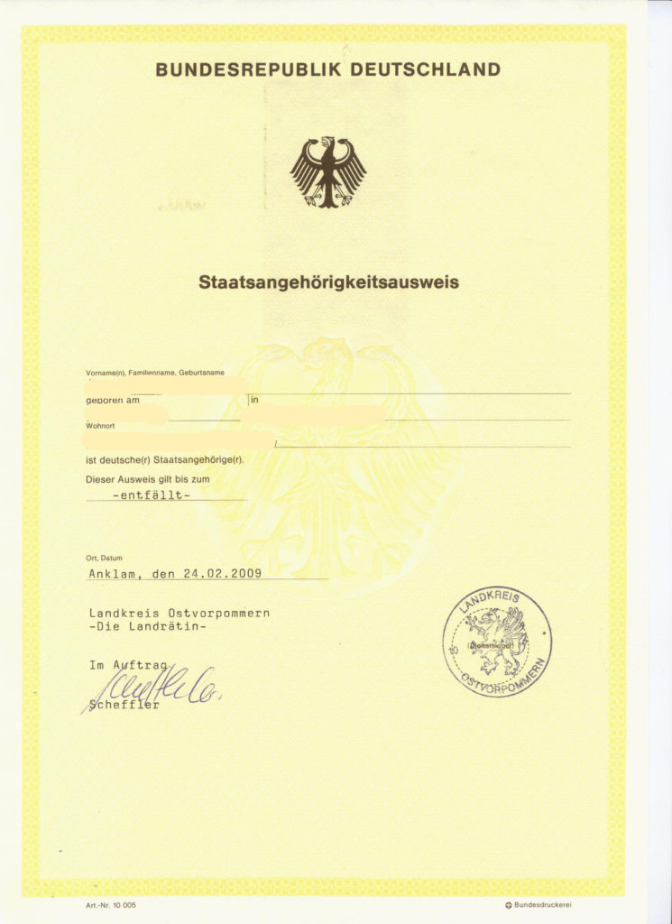 Staatsangehoerigkeitsausweis