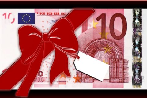 Zehn-Euro-Schein mit roter Schleife