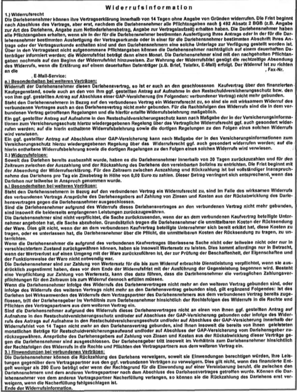 Widerrufsbelehrung Autokredit