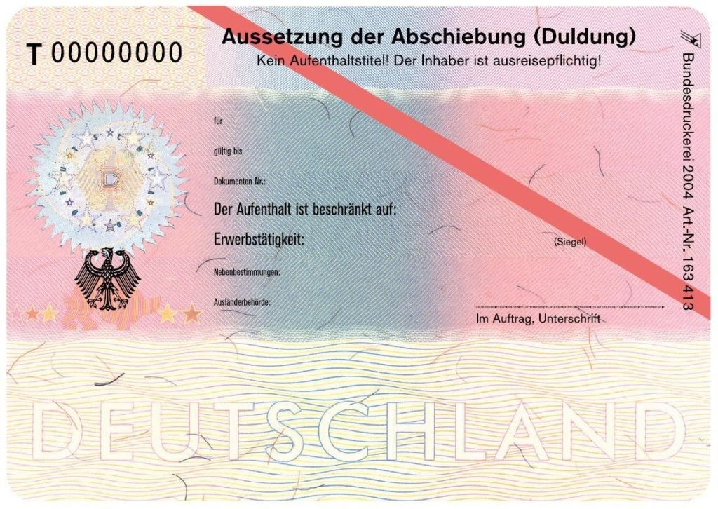 Deutsche Duldungsbescheinigung (Klebeetikett)