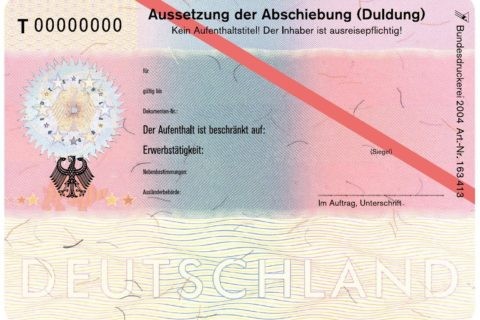 Deutsche Duldungsbescheinigung (Klebeetikett)