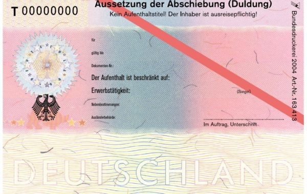 Deutsche Duldungsbescheinigung (Klebeetikett)